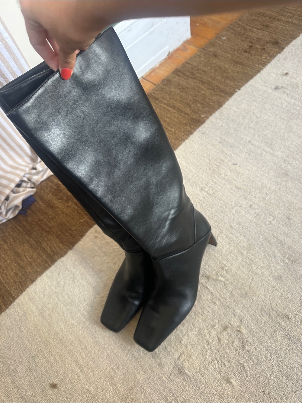 ASOS Black Knee-High Square Toe Leather Boots